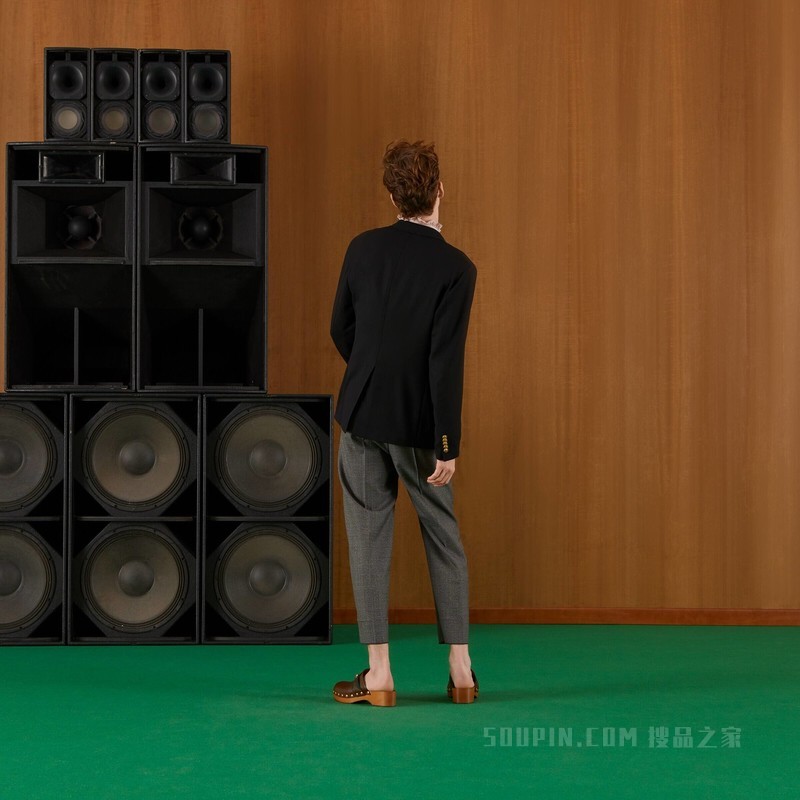 格纹羊毛九分裤 黑色和棕色