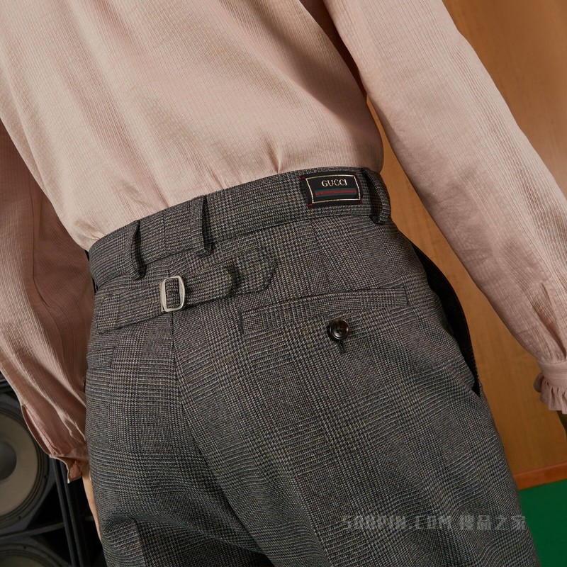 格纹羊毛九分裤 黑色和棕色