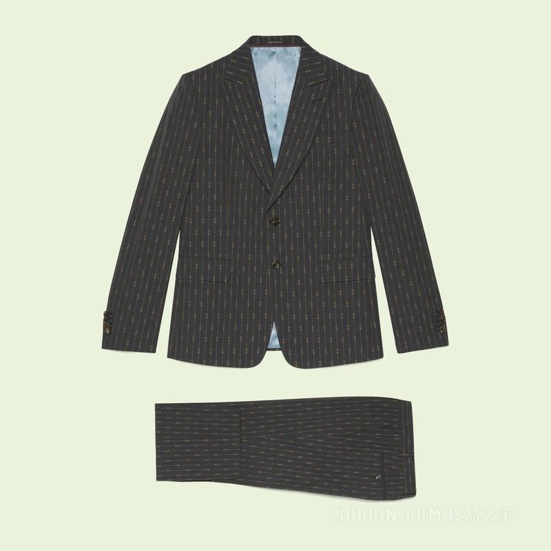 马衔扣条纹羊毛正装套装 深灰色