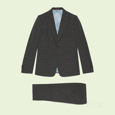 马衔扣条纹羊毛正装套装 深灰色