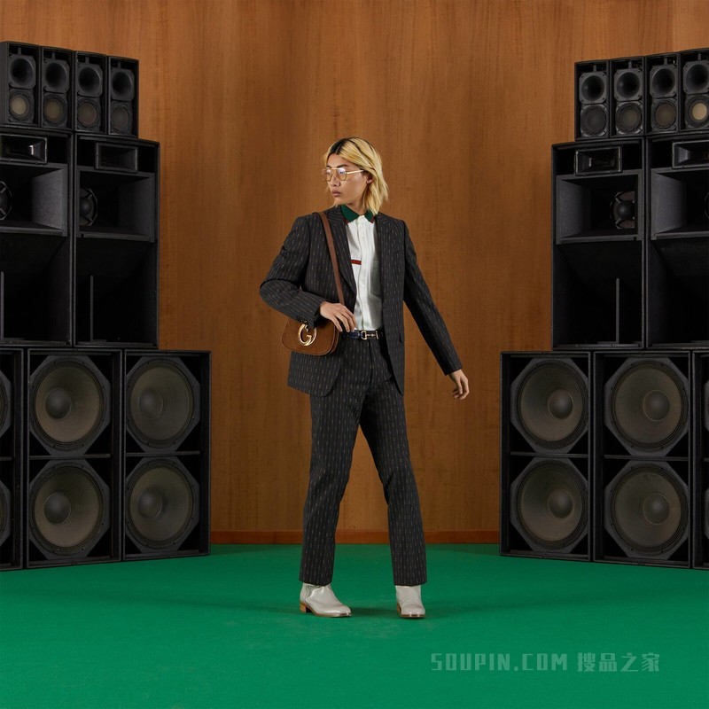 马衔扣条纹羊毛正装套装 深灰色