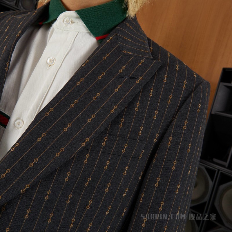 马衔扣条纹羊毛正装套装 深灰色