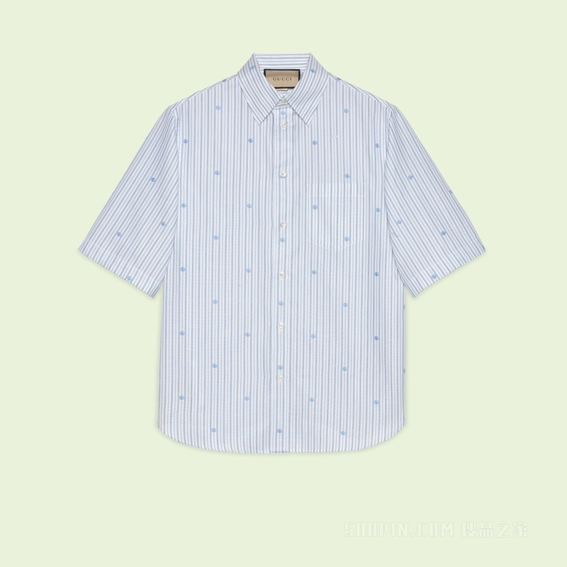 刺绣棉质条纹衬衫 浅蓝色和白色