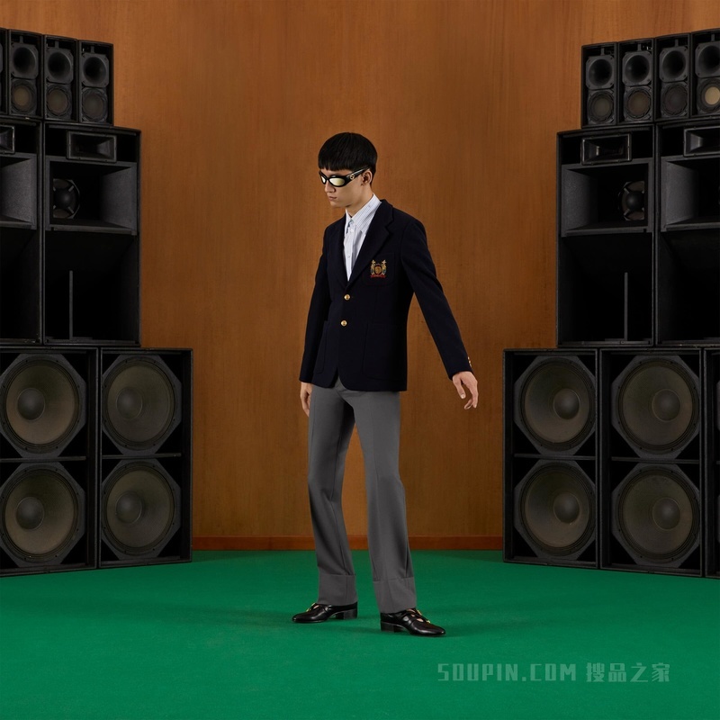 刺绣棉质条纹衬衫 浅蓝色和白色