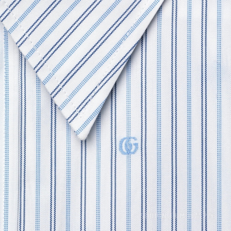 刺绣棉质条纹衬衫 浅蓝色和白色