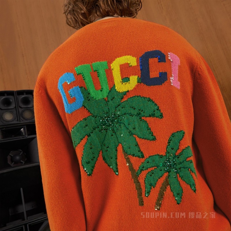 Gucci棕榈树羊毛开衫 橙色