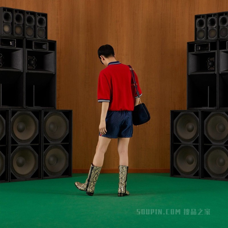 GG提花尼龙游泳短裤 蓝色