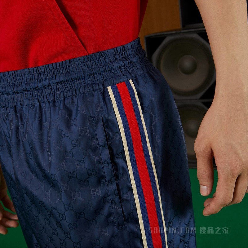 GG提花尼龙游泳短裤 蓝色