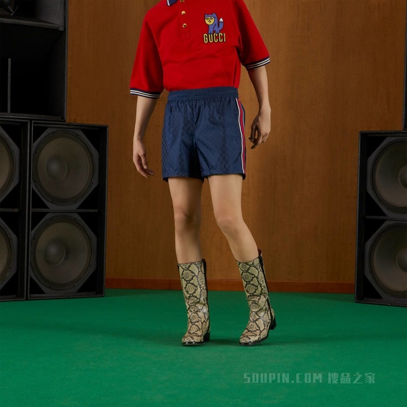 GG提花尼龙游泳短裤 蓝色