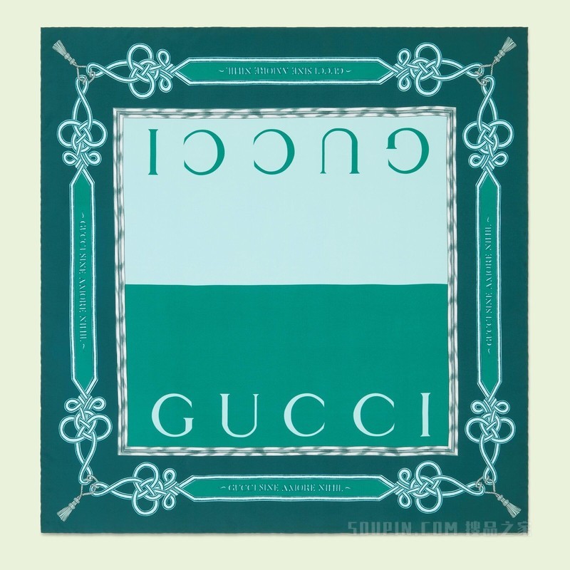 双Gucci印花真丝围巾 蓝色