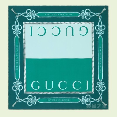 双Gucci印花真丝围巾 蓝色
