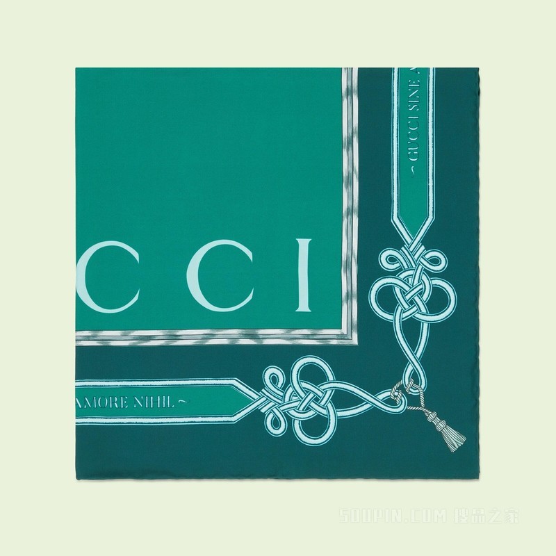 双Gucci印花真丝围巾 蓝色