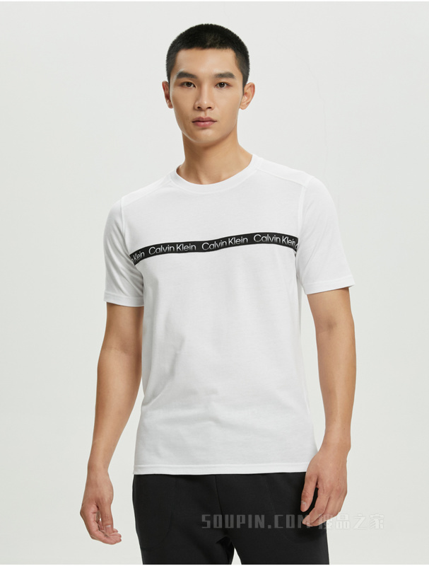 Calvin Klein 男士休闲圆领循环LOGO织带透气短袖T恤4MS2K115