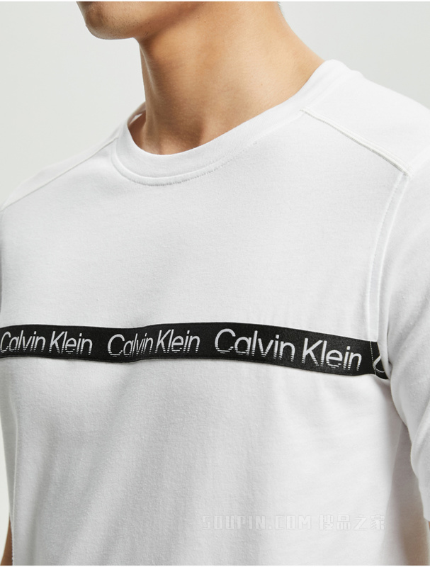 Calvin Klein 男士休闲圆领循环LOGO织带透气短袖T恤4MS2K115