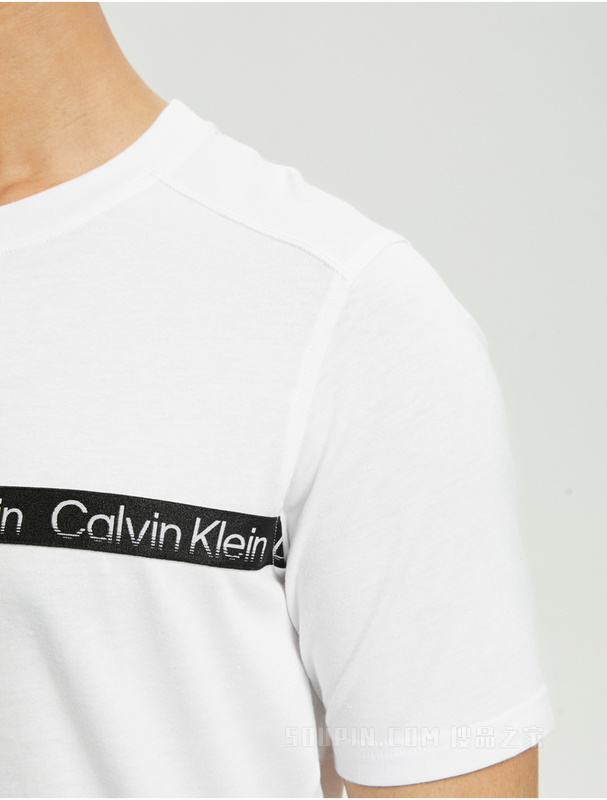 Calvin Klein 男士休闲圆领循环LOGO织带透气短袖T恤4MS2K115