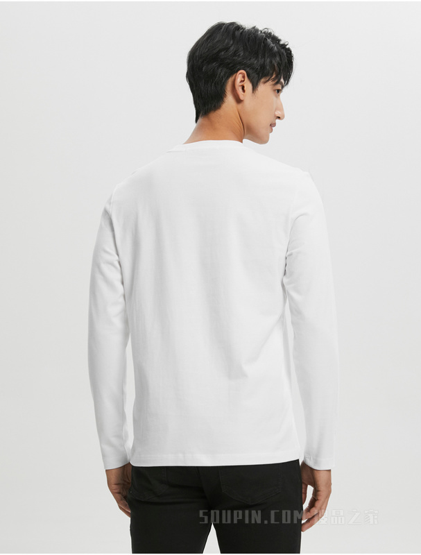 Calvin Klein 22早秋男士时尚圆领纯棉醒目LOGO透气长袖T恤J322326