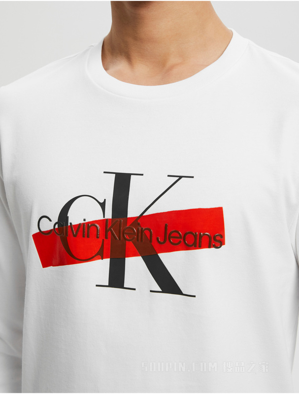 Calvin Klein 22早秋男士时尚圆领纯棉醒目LOGO透气长袖T恤J322326
