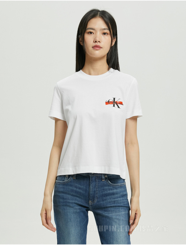Calvin Klein 22秋冬新款女士时尚纯棉透气醒目LOGO圆领短袖T恤J220492