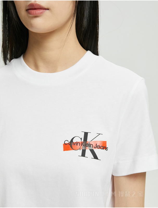 Calvin Klein 22秋冬新款女士时尚纯棉透气醒目LOGO圆领短袖T恤J220492
