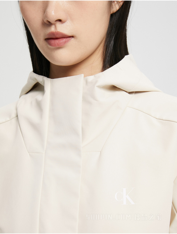Calvin Klein 22早秋新款女士休闲暗门襟简约印花连帽单夹克J220487