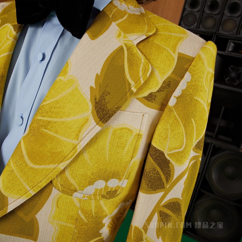 “Gucci”银莲花正装夹克 黄色和象牙白色