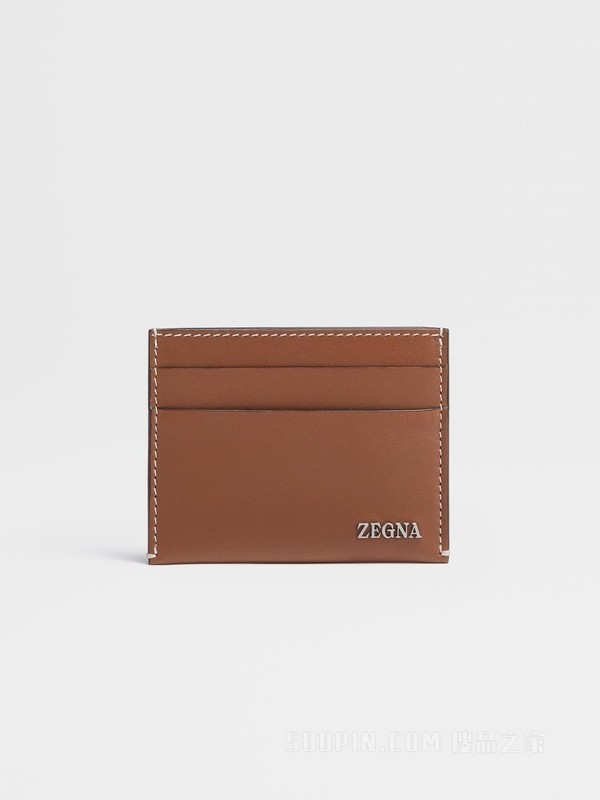 骆马红棕色鹿皮简约名片夹