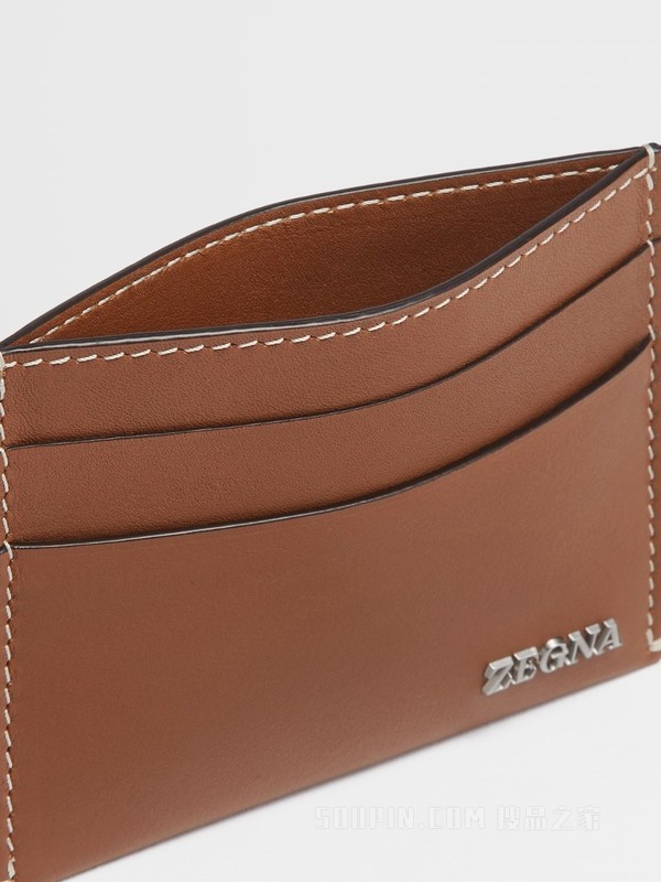 骆马红棕色鹿皮简约名片夹
