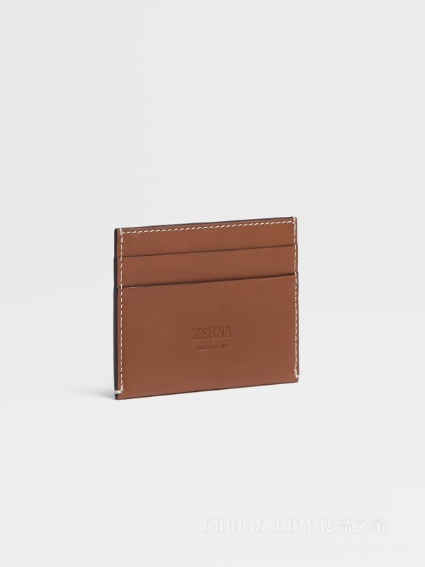 骆马红棕色鹿皮简约名片夹