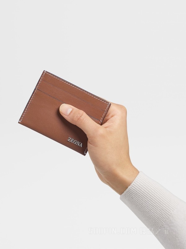 骆马红棕色鹿皮简约名片夹