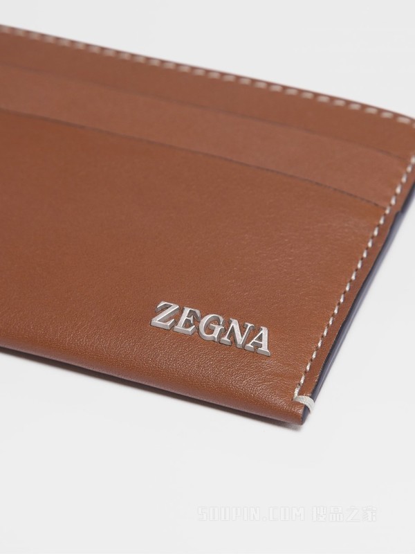 骆马红棕色鹿皮简约名片夹