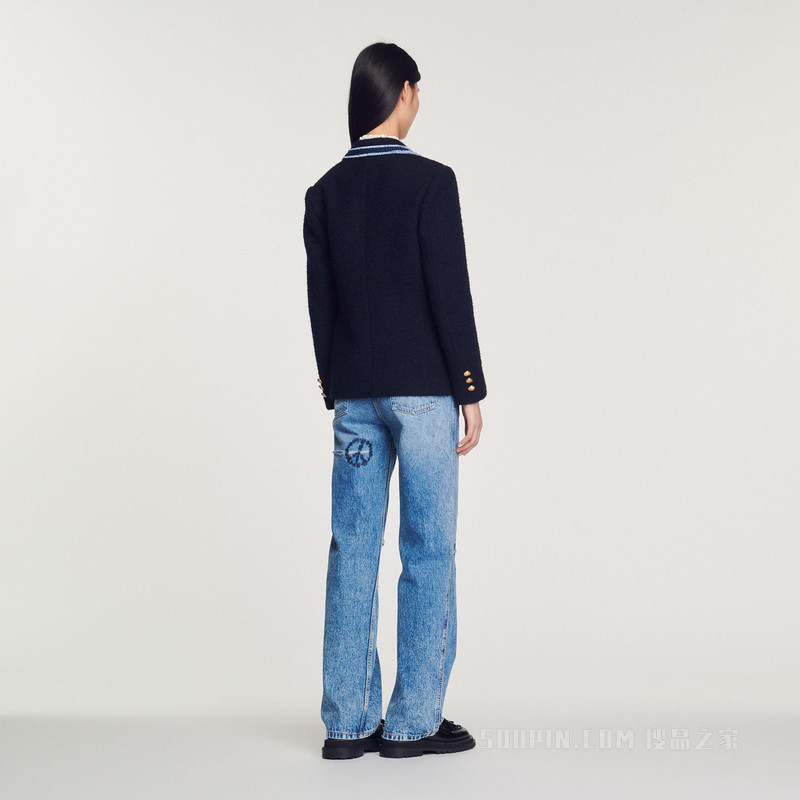 OELLA 对比色饰边花呢夹克大衣及外套