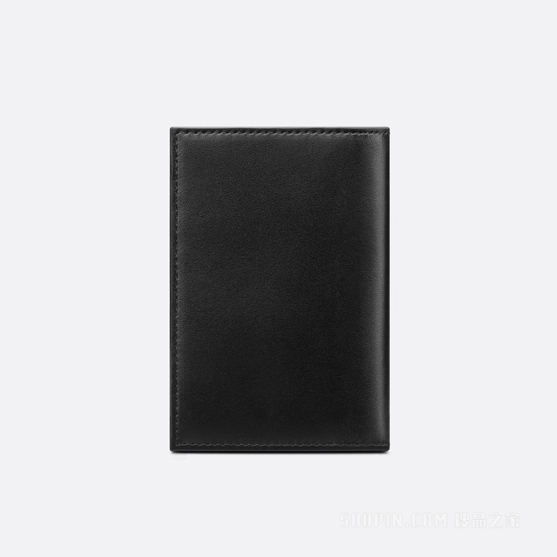 双折卡夹 黑色光滑牛皮革“CD Button”标志
