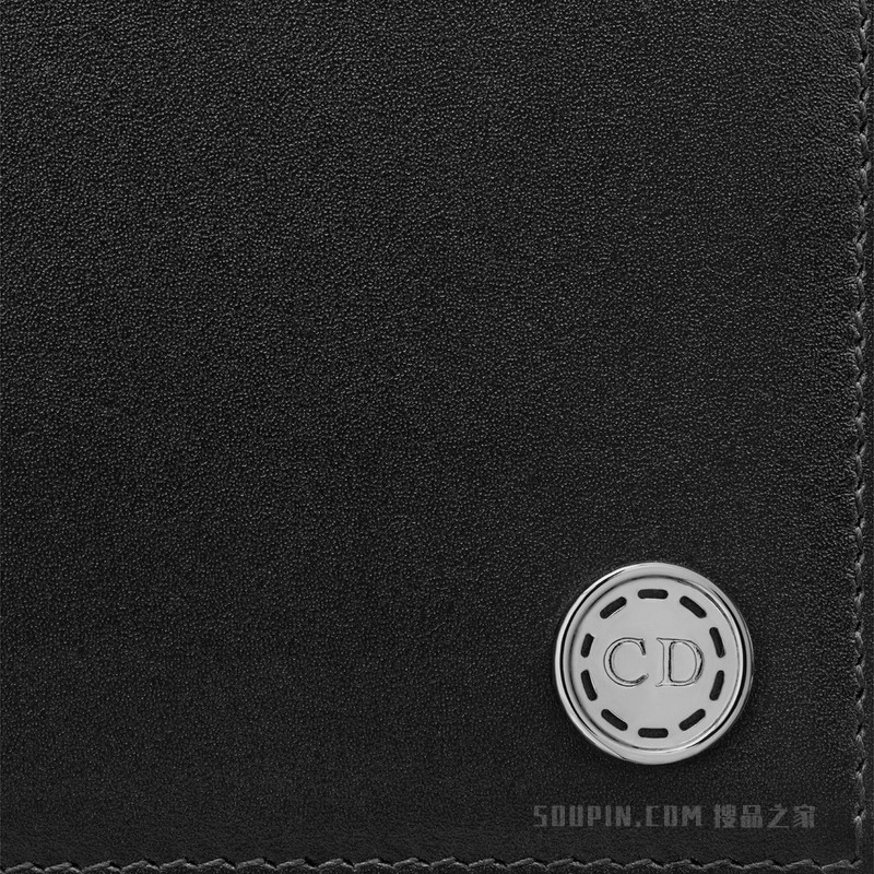 双折卡夹 黑色光滑牛皮革“CD Button”标志