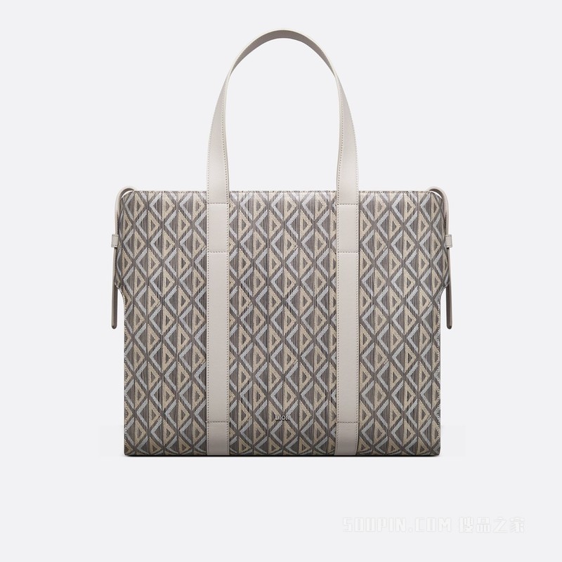 大号 Dior Corolla 手袋 米灰色帆布 CD Diamond 图案和光滑牛皮革