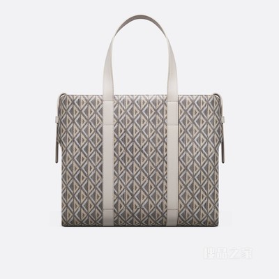 大号 Dior Corolla 手袋 米灰色帆布 CD Diamond 图案和光滑牛皮革