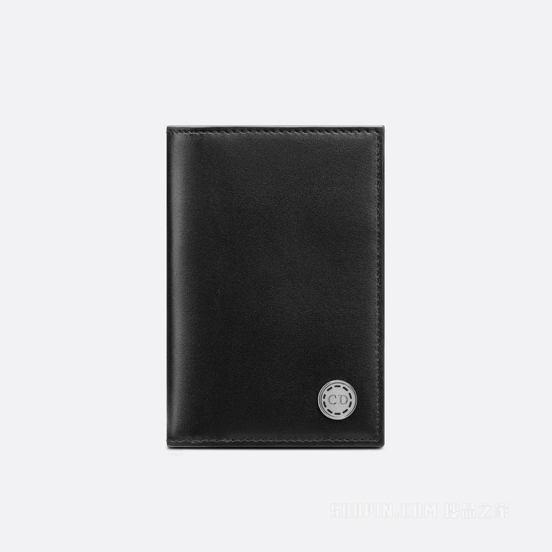 双折卡夹 黑色光滑牛皮革“CD Button”标志