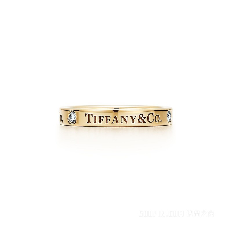Tiffany & Co.® 系列 18K 黄金镶钻戒指，3 毫米。