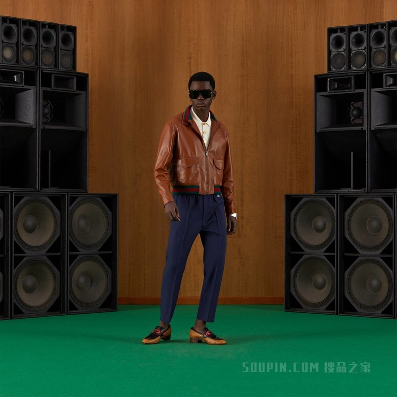 皮革飞行员夹克 浅棕色