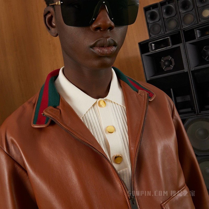 皮革飞行员夹克 浅棕色