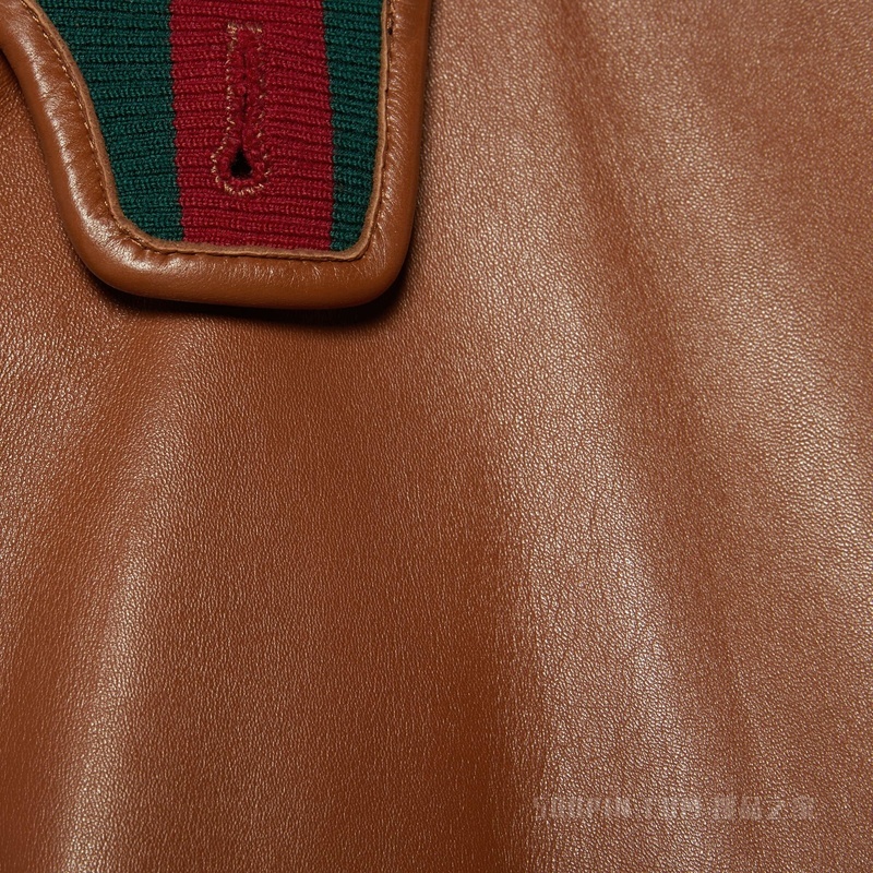 皮革飞行员夹克 浅棕色