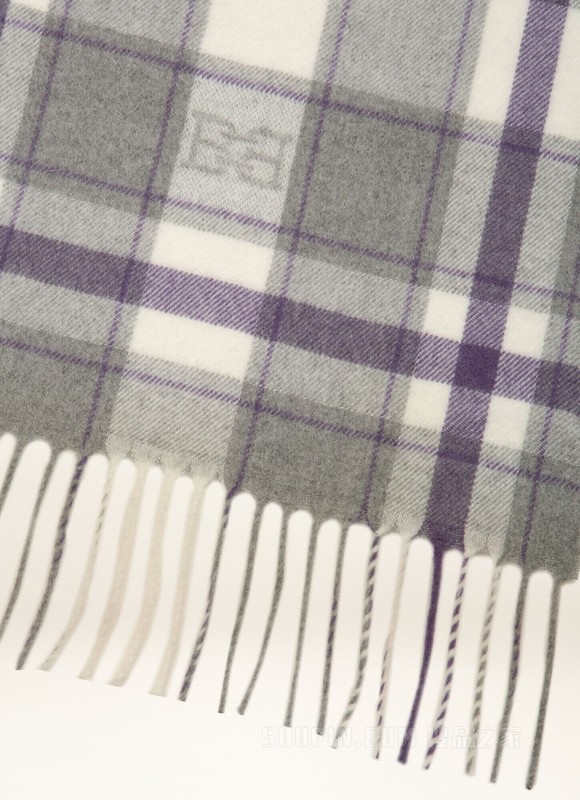 格纹围巾 淡紫色羊毛安哥拉山羊毛混纺围巾
