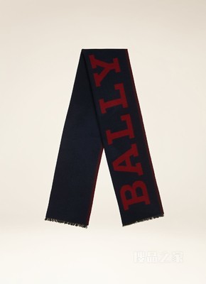 Bally 1851 围巾 海军蓝羊毛混纺围巾