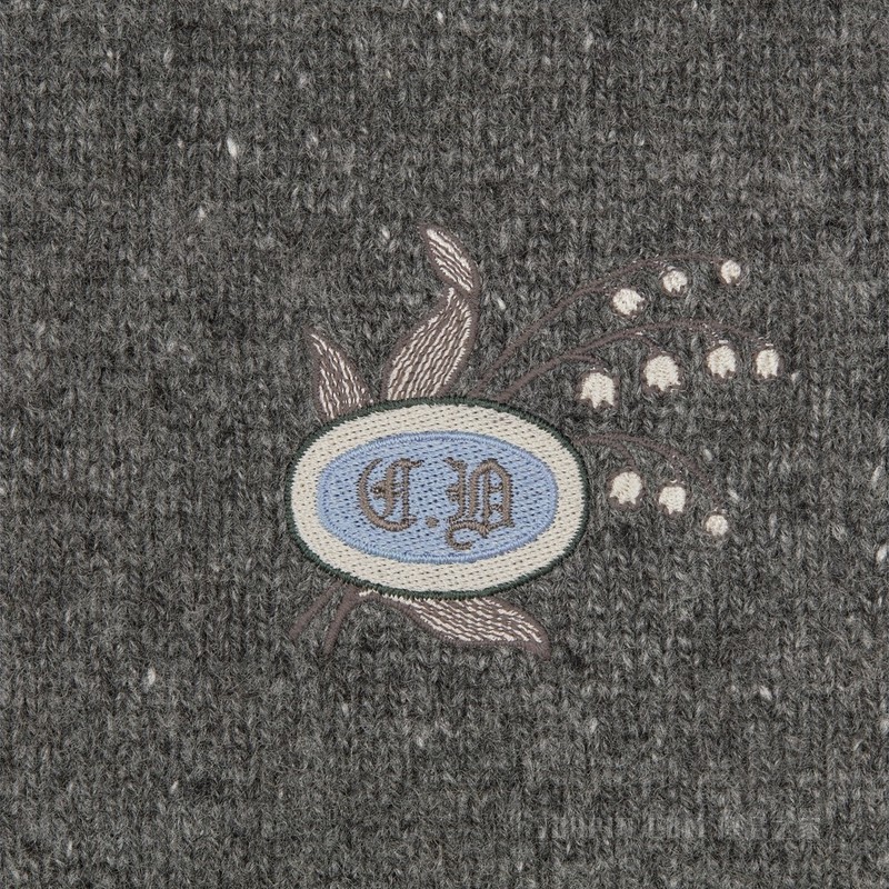 超大版型长袖 Polo 衫 煤灰色山羊绒平纹针织面料