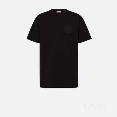 宽松版型 T 恤 黑色棉质平纹针织面料 CD Étoile 图案刺绣
