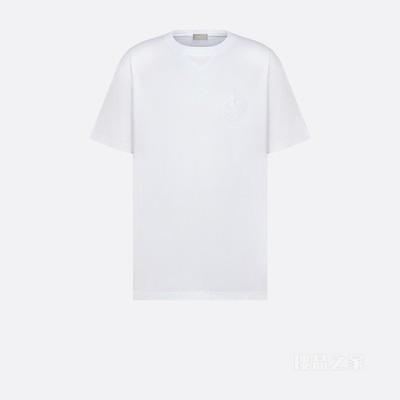 宽松版型 T 恤 白色棉质平纹针织面料 CD Étoile 图案刺绣