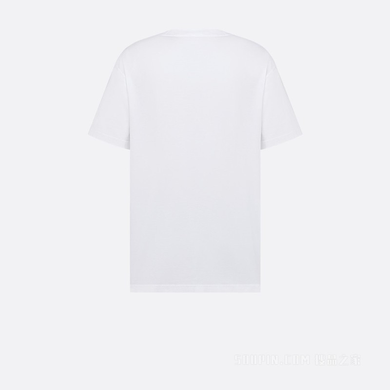 宽松版型 T 恤 白色棉质平纹针织面料 CD Étoile 图案刺绣