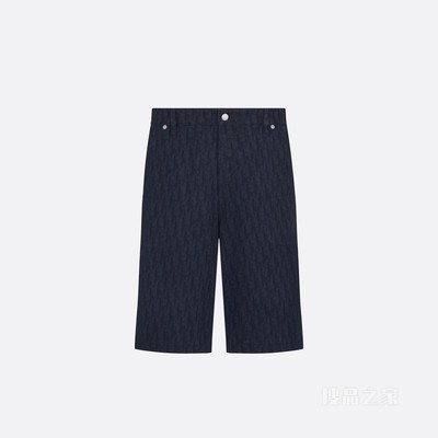 工装短裤 海军蓝色和黑色棉质牛仔布 Oblique Kasuri 印花
