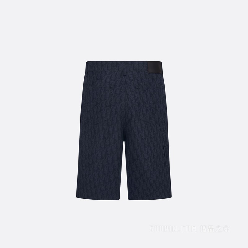 工装短裤 海军蓝色和黑色棉质牛仔布 Oblique Kasuri 印花
