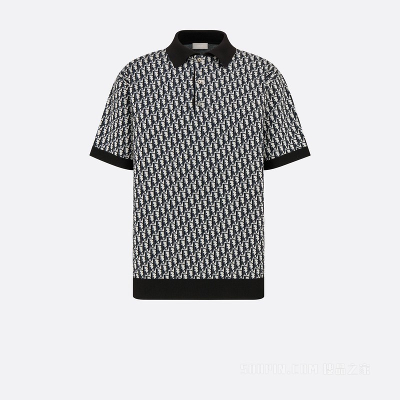 Polo 衫 米色、蓝色和黑色棉质 Oblique 印花