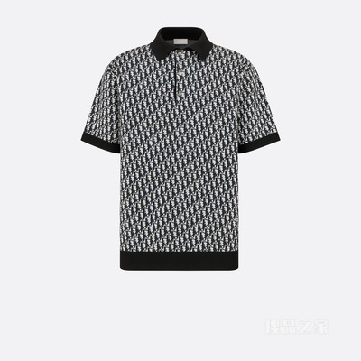 Polo 衫 米色、蓝色和黑色棉质 Oblique 印花